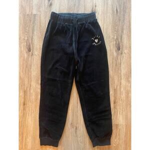 Juicy Couture X Forever 21 Black Rhinestones Velour Track Pants Joggers Medium